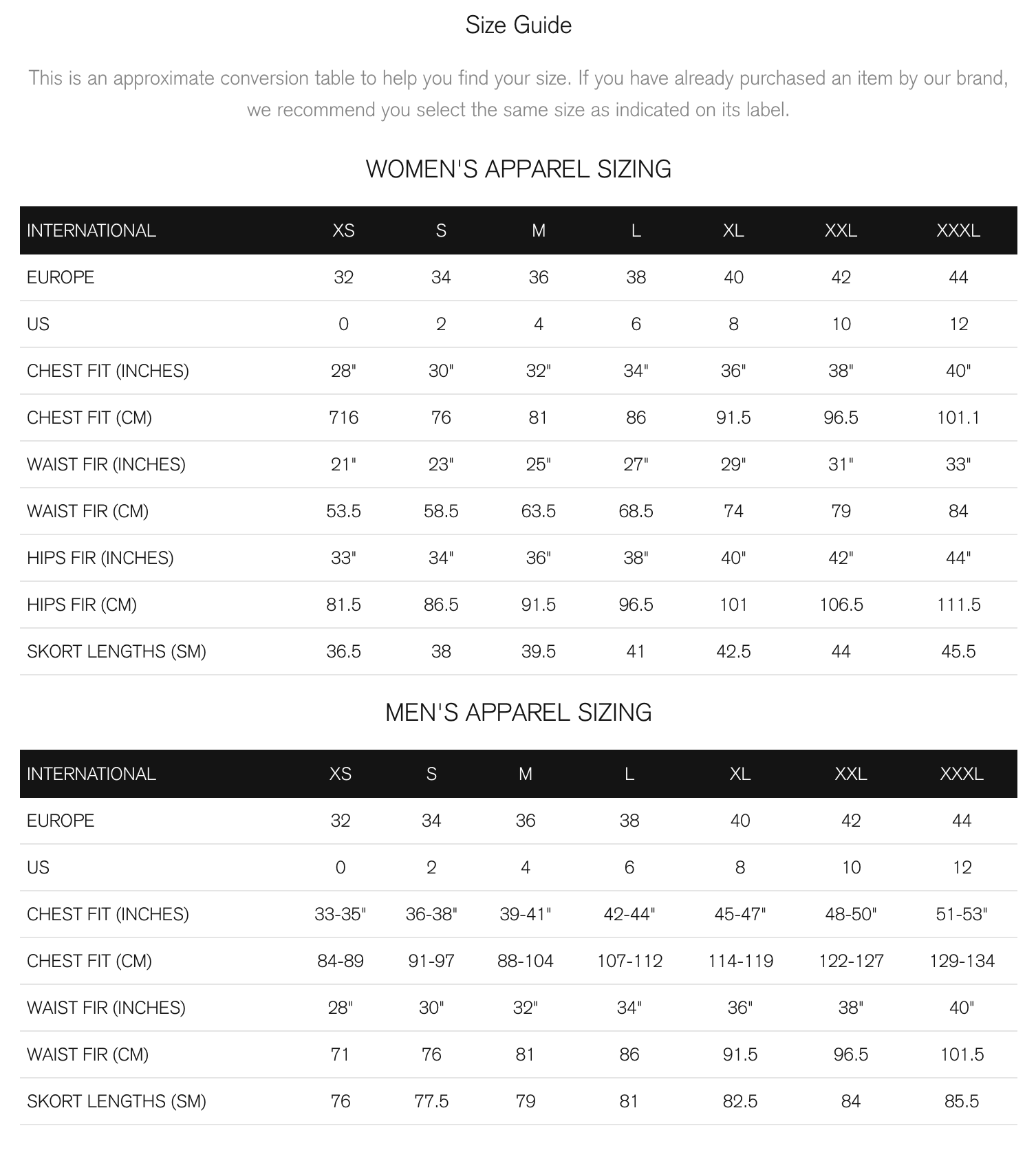 Size Chart